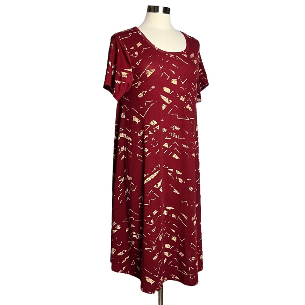 LuLaRoe Maroon Red and Tan Simply Comfortable Dress with Pocket - Picture 5 of 13